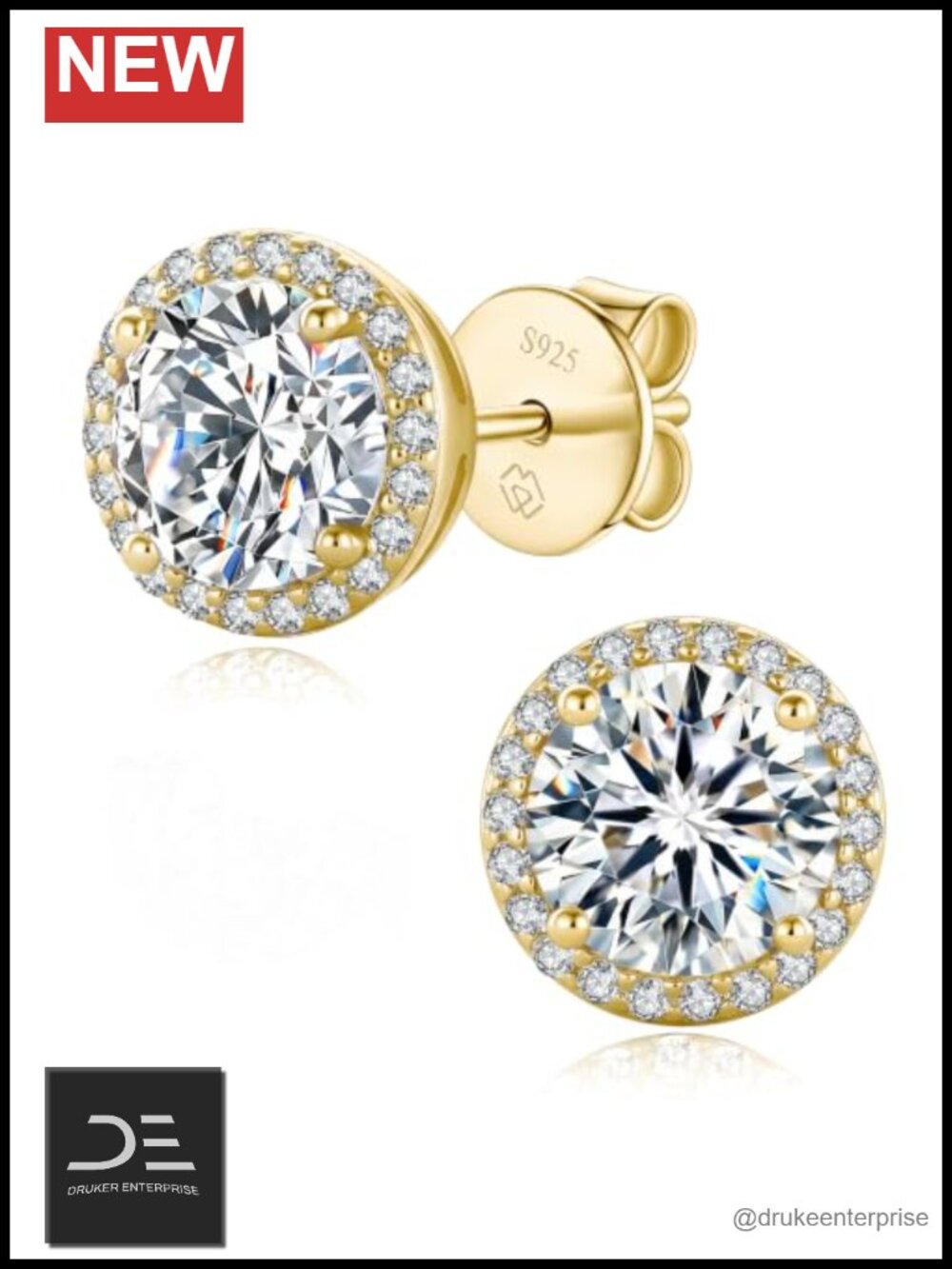 1/2 Carat Moissanite Stud Earrings 925 Sterling Silver Halo D Color VVS1